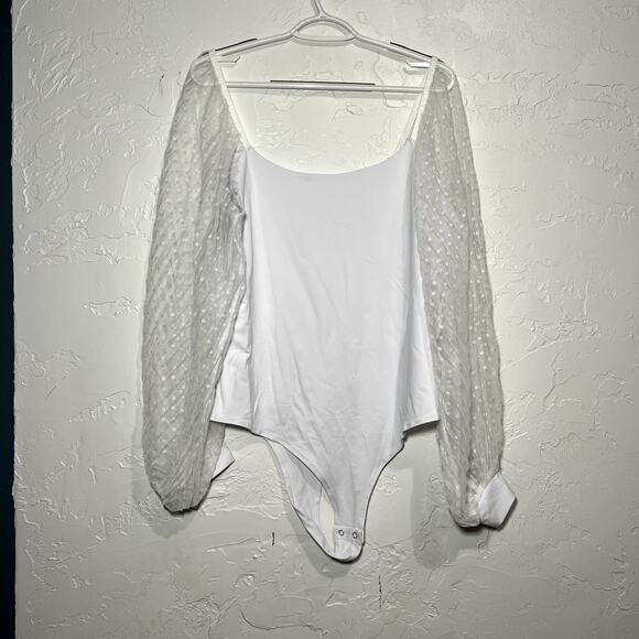 Pink M Style mesh polka dot long sleeve bodysuit womens XXL coquette ethereal - Picture 4 of 8